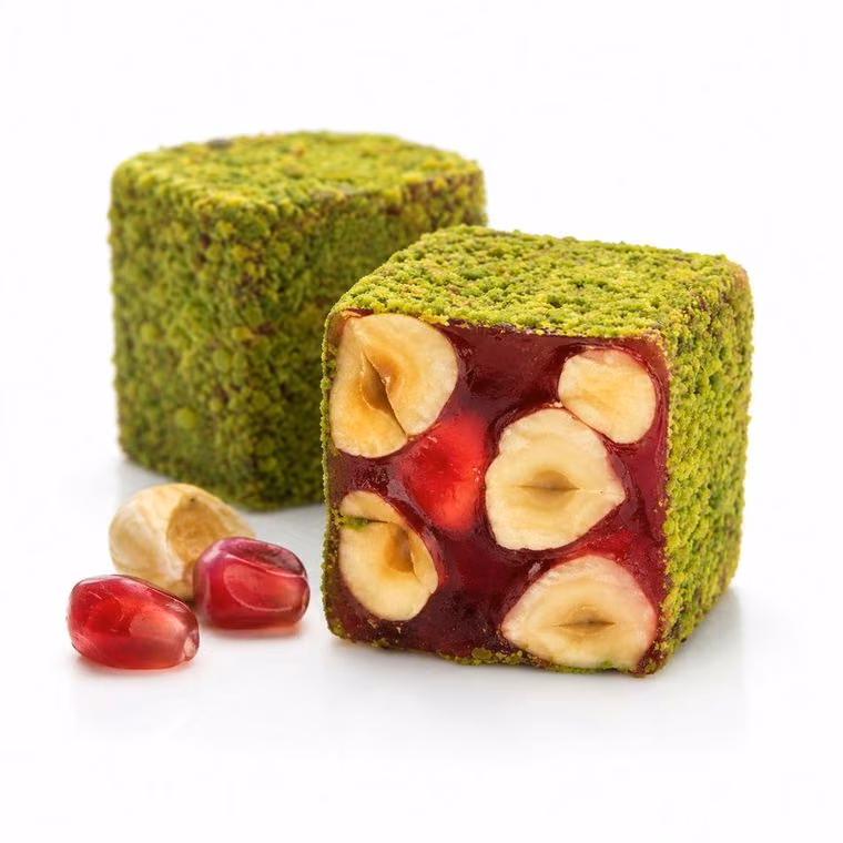 Toz Fıstık Kaplı Nar Aromalı Fındıklı Lokum